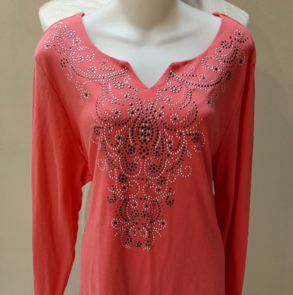 Karen Scott Womens Studded Pink Top